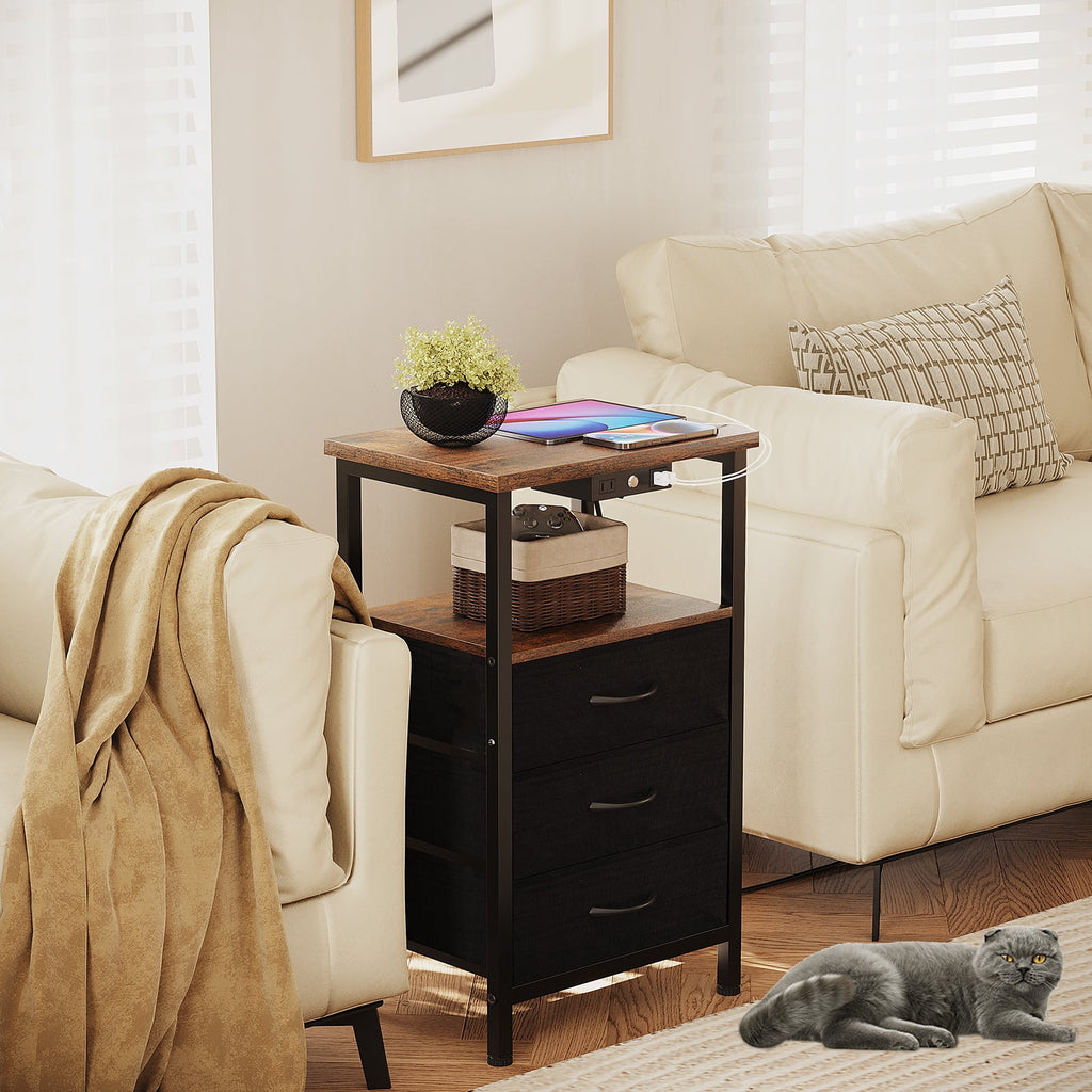 3-Tier Nightstand with Drawers and Charging Station L189