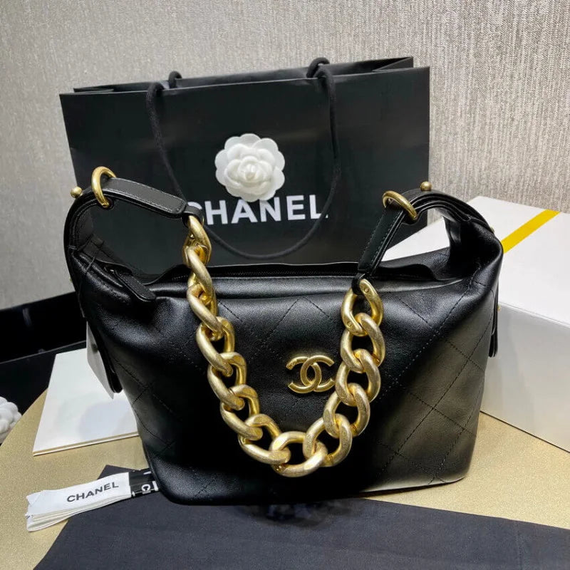 Black Calfskin Leather Hobo Bag N685
