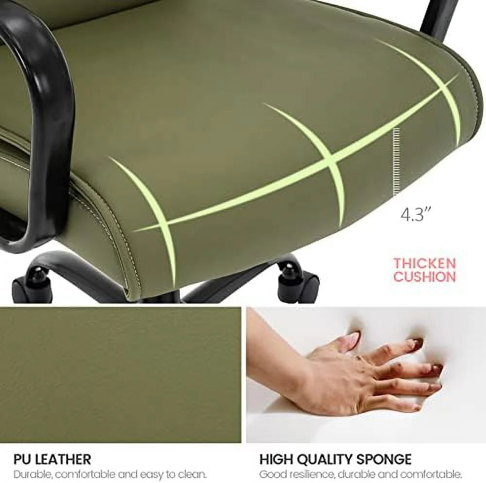 Olive Green Mid-Back PU Leather Office Chair with Arms K6277