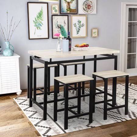 5 Piece Bar Table Set with 4 Stools Metal Frame D9520