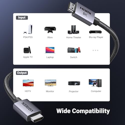 8K HDMI 2.1 Cable 48Gbps 16FT Certified Ultra High Speed HDMI Cord Aluminum B329439