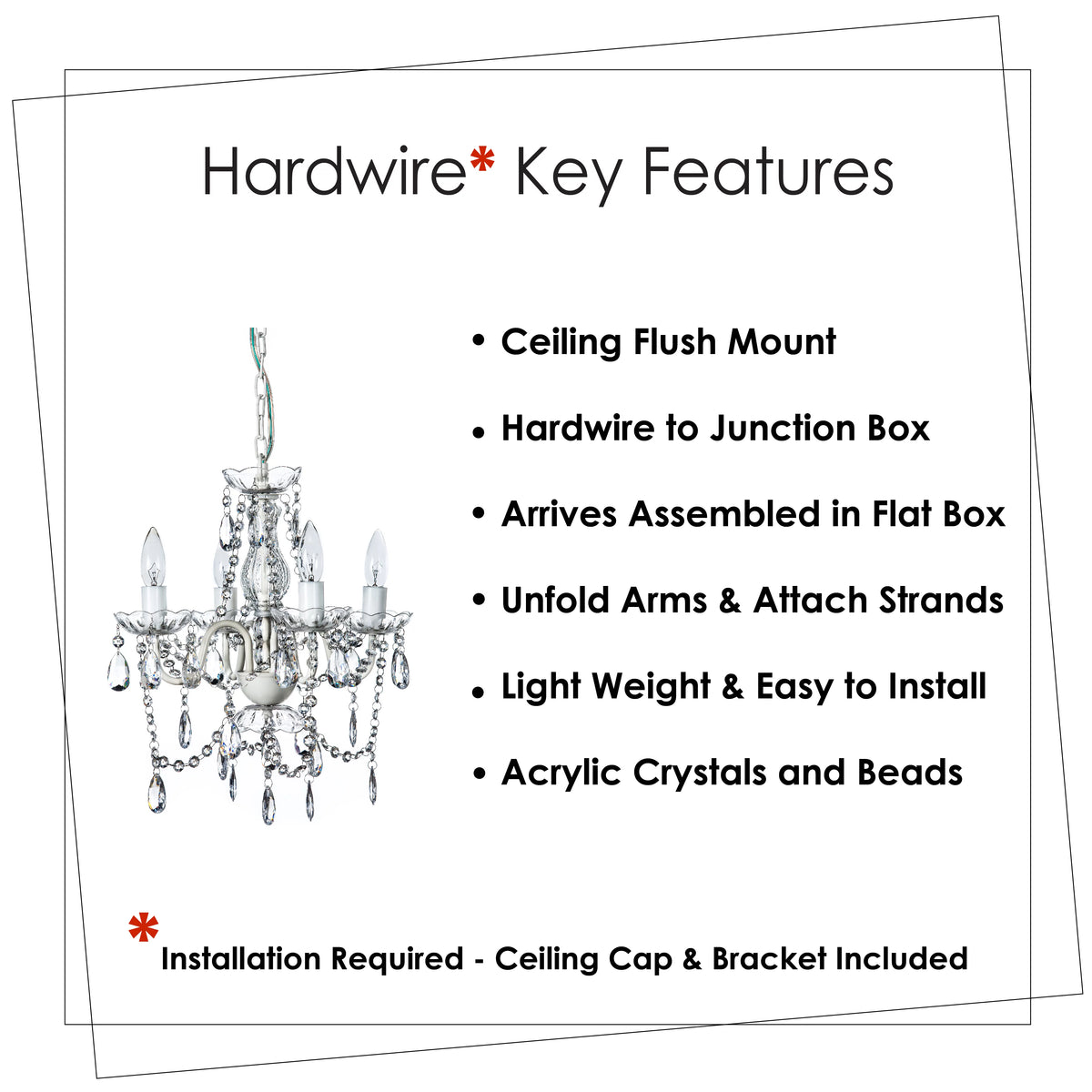 Clear 4 Light Acrylic Crystal Chandelier G4192