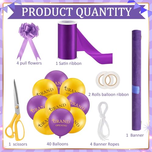Red Grand Opening Ribbon Cutting Ceremony Kit with 10'' Scissors 40 Pcs Balloons Satin Ribbon Bows V83661