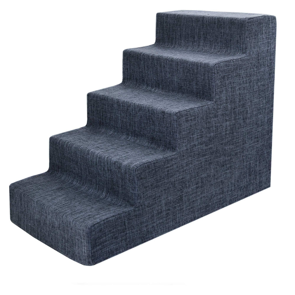 Dark Gray Linen 5-Step Pet Stairs with Foam F84817