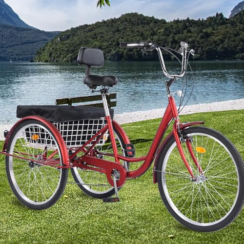24/26-Inch 3-Wheel Adult Tricycle with 7-Speed Gearing and Basket K5580