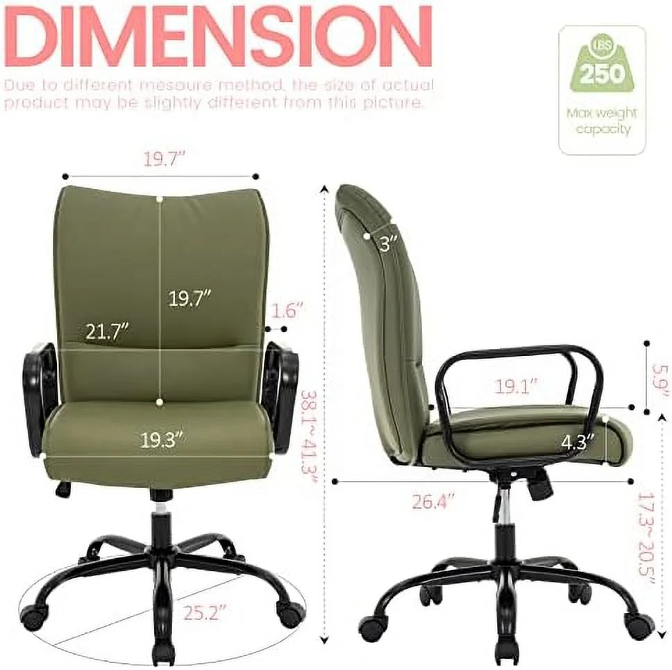 Olive Green Mid-Back PU Leather Office Chair with Arms K6277