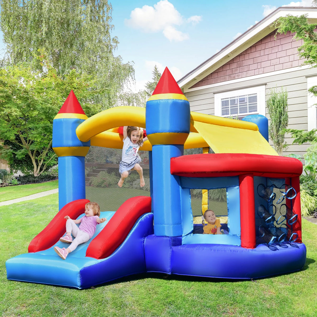 Inflatable Bounce House Castle Slide Bouncer with Basketball Hoop K201