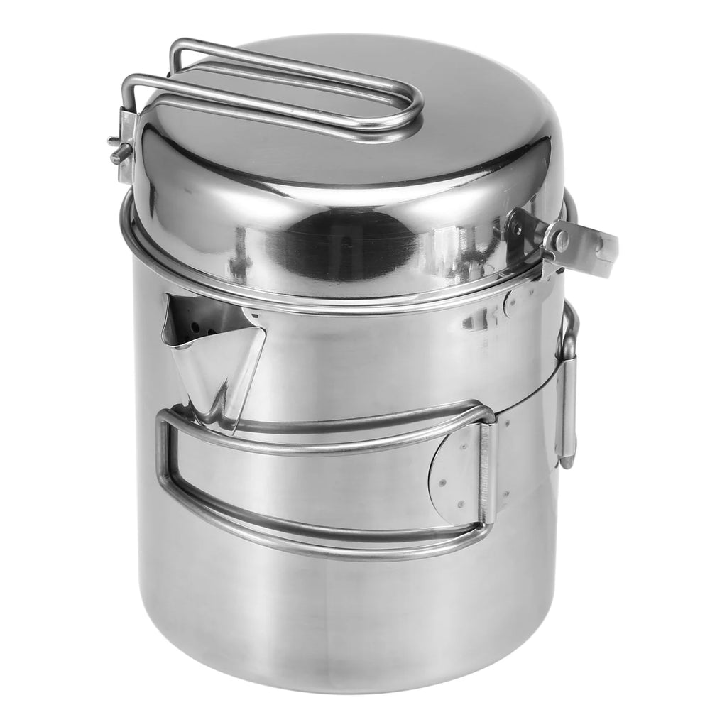 1L Stainless Steel Portable Camping Pot with Foldable Handle H7175
