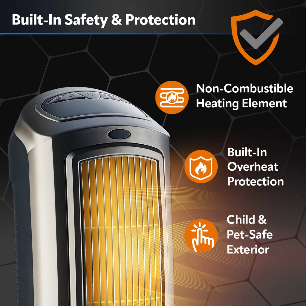 23" 1500W Oscillating Ceramic Space Heater with Timer, Remote, Silver S1330
