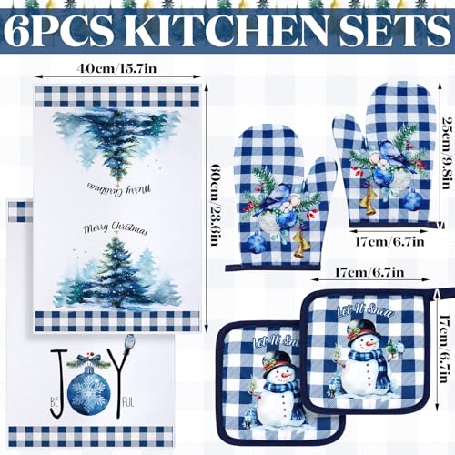 6 Pcs Christmas Kitchen Towel Oven Mitts and Pot Holders Set Z8416