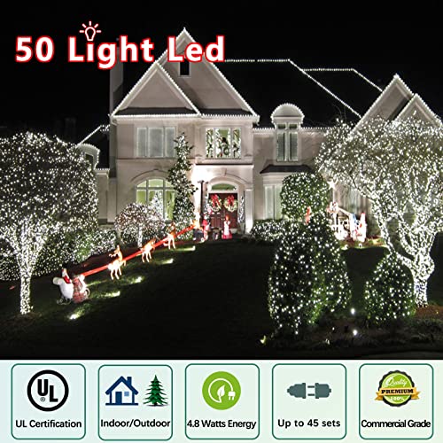 25ft 50 Counts Cool White LED Christmas Lights Outdoor Waterproof Green Wire N67580