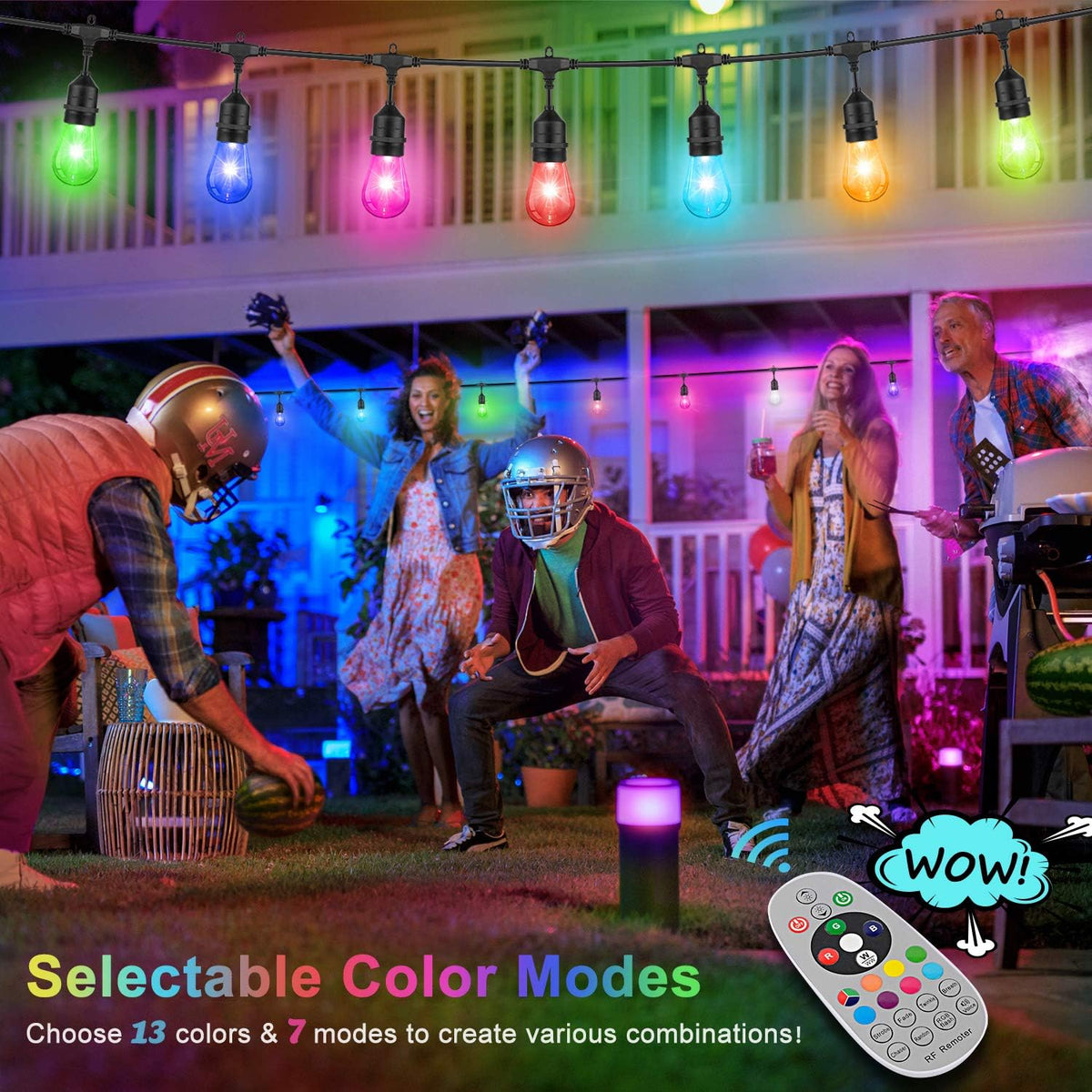 2-Pack RGB Outdoor String Lights with S14 Edison Bulbs 96FT L5017