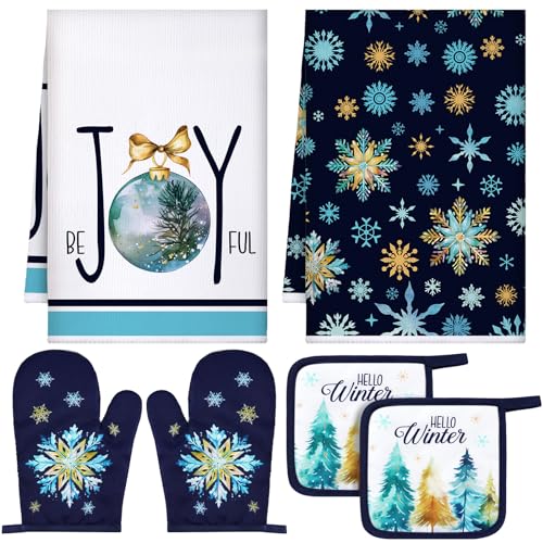 6 Pcs Christmas Kitchen Towel Oven Mitts and Pot Holders Set Z8416