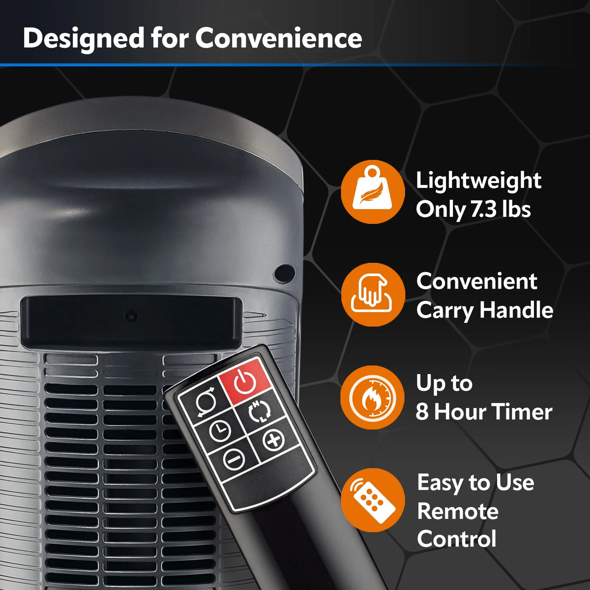 23" 1500W Oscillating Ceramic Space Heater with Timer, Remote, Silver S1330