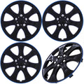 Universal 15" Shiny Black Blue Trim Wheel Covers Set of 4 N9927