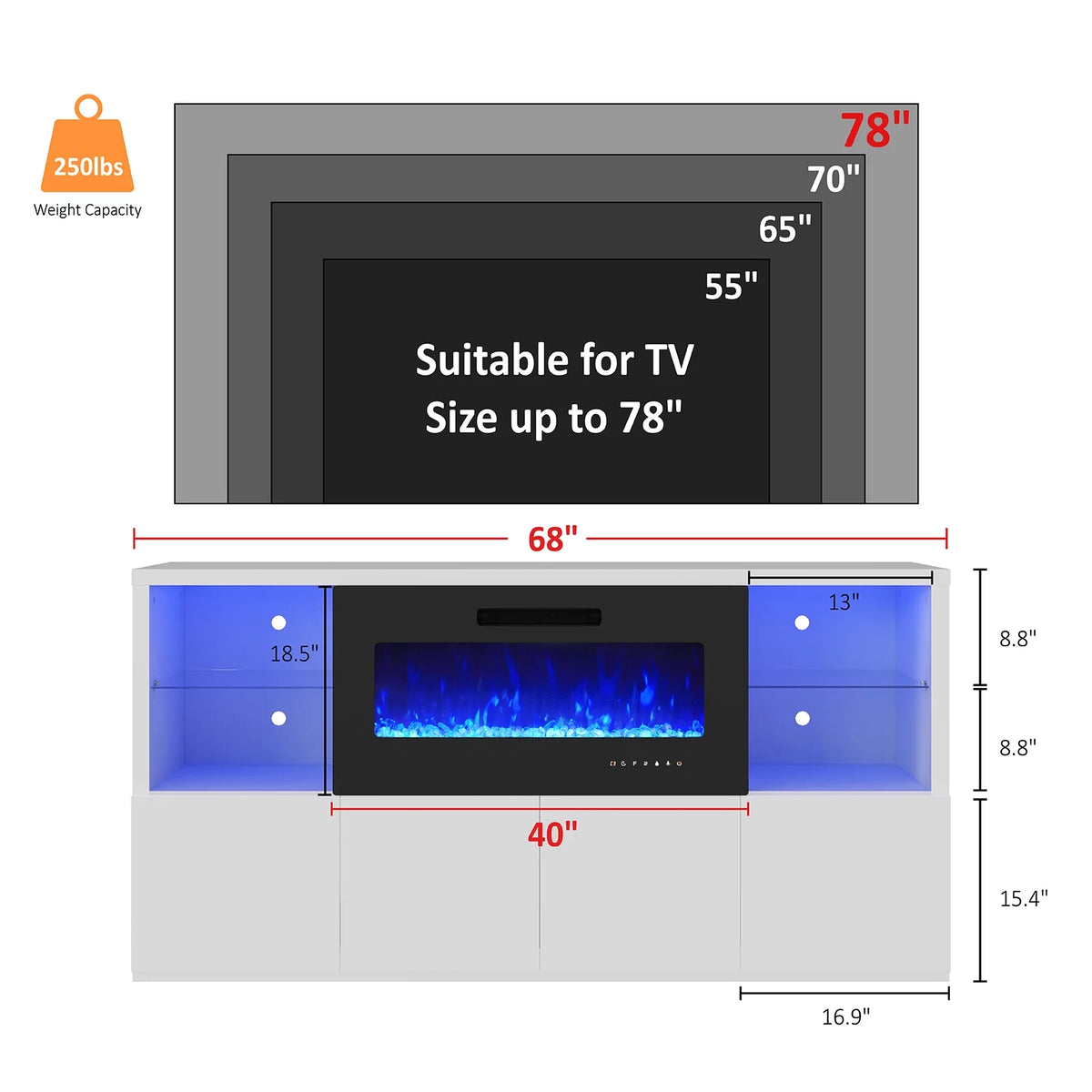 White Electric Fireplace TV Stand up to 75" H433