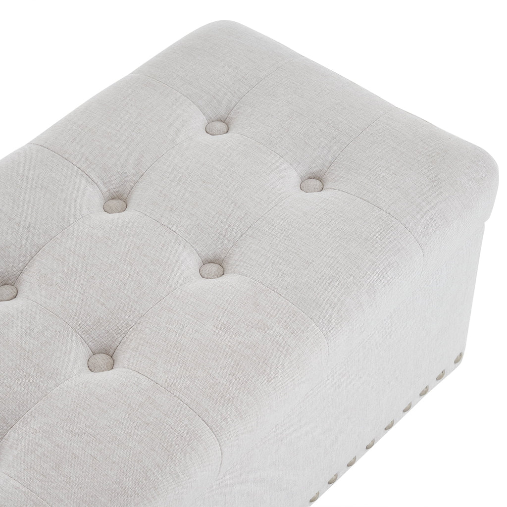 Off-White Linen Upholstered Storage Bench W2719
