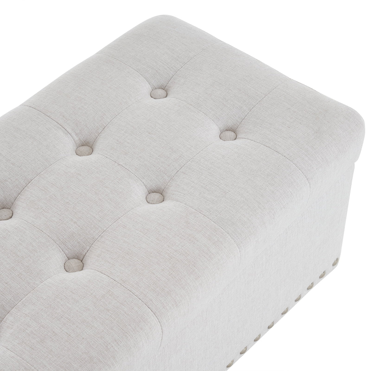 Off-White Linen Upholstered Storage Bench W2719