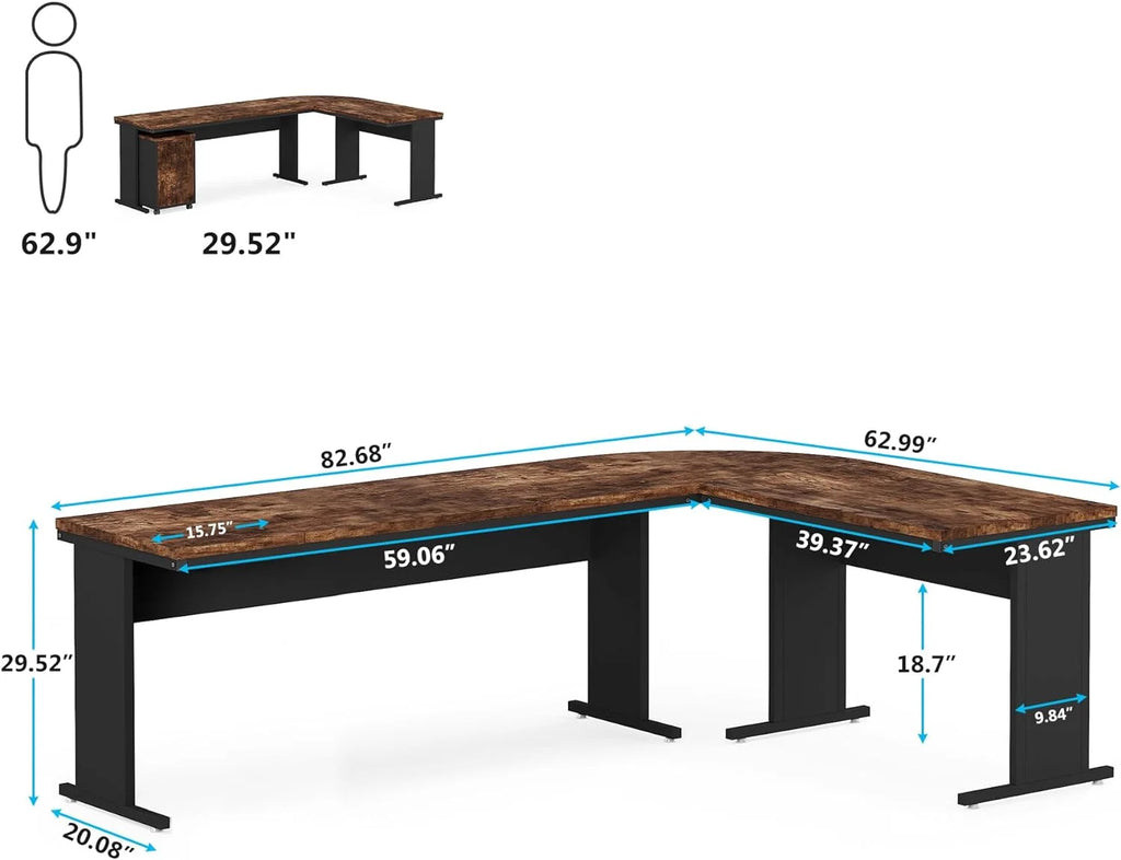 83" L-Shaped Executive Desk with 3-Drawer File Cabinet S38395