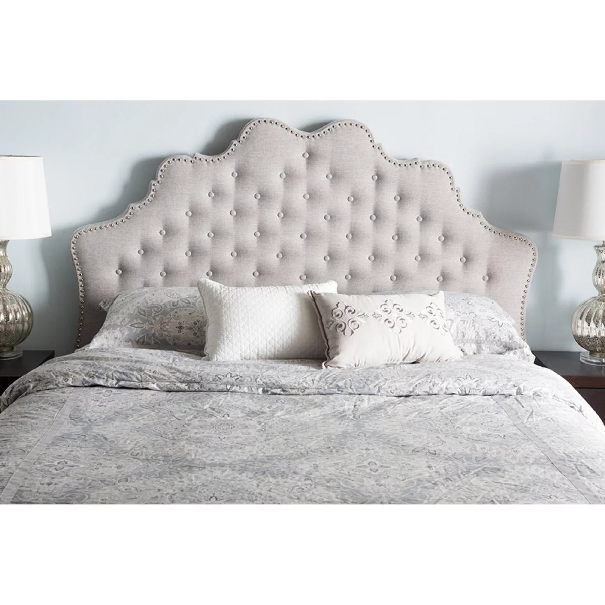 Greyish Beige Fabric Full Size Headboard U972