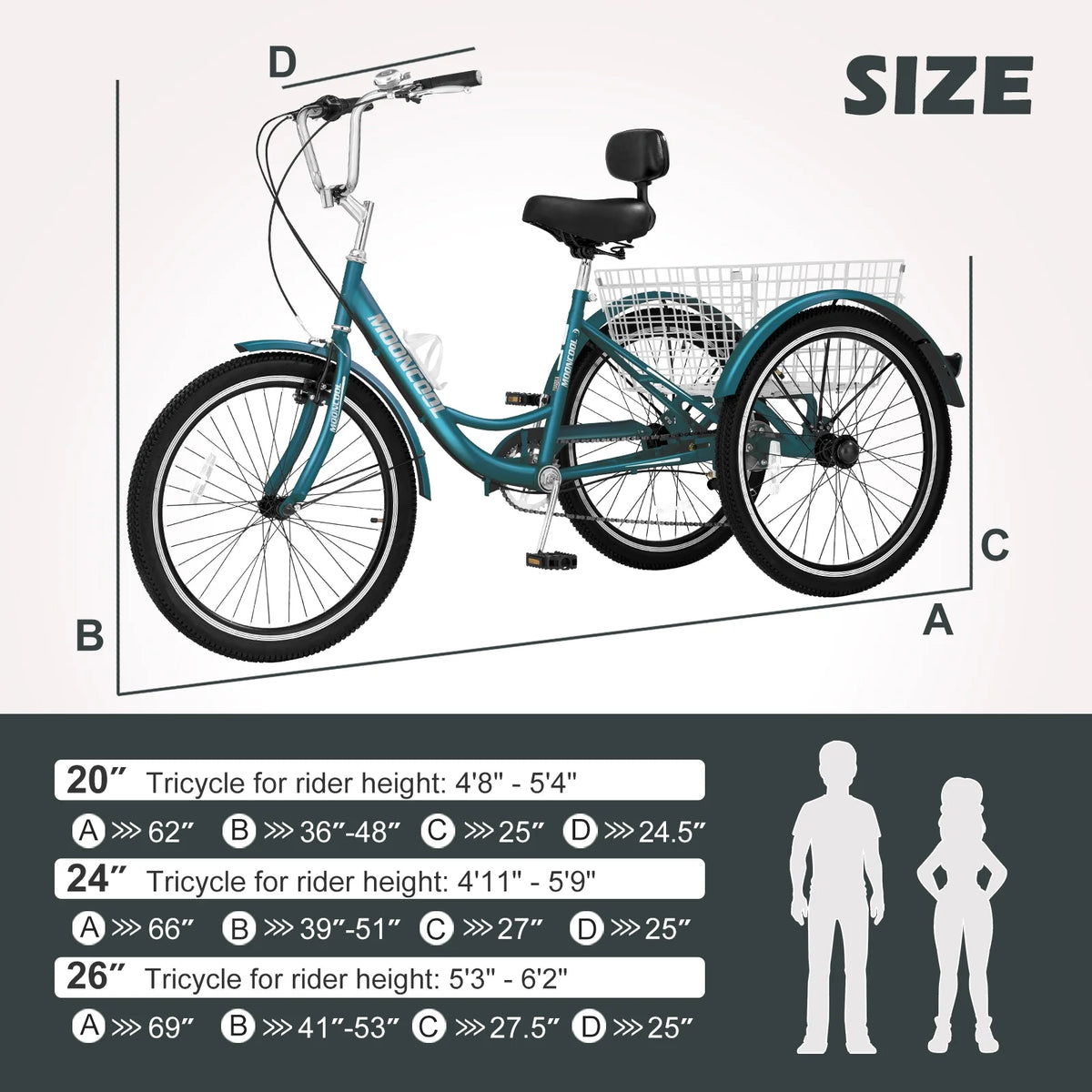 Tricycle 20" Wheels 7-Speed 3 Wheels Bike with Basket X5118