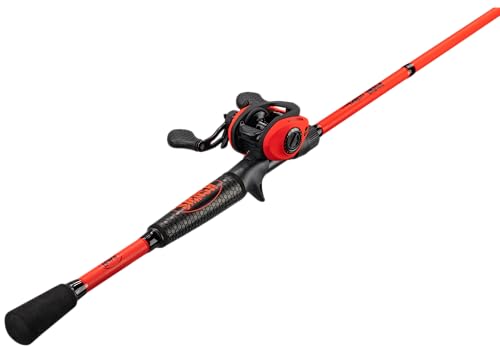Fluorescent Red Baitcast Reel and Fishing Rod Combo D462