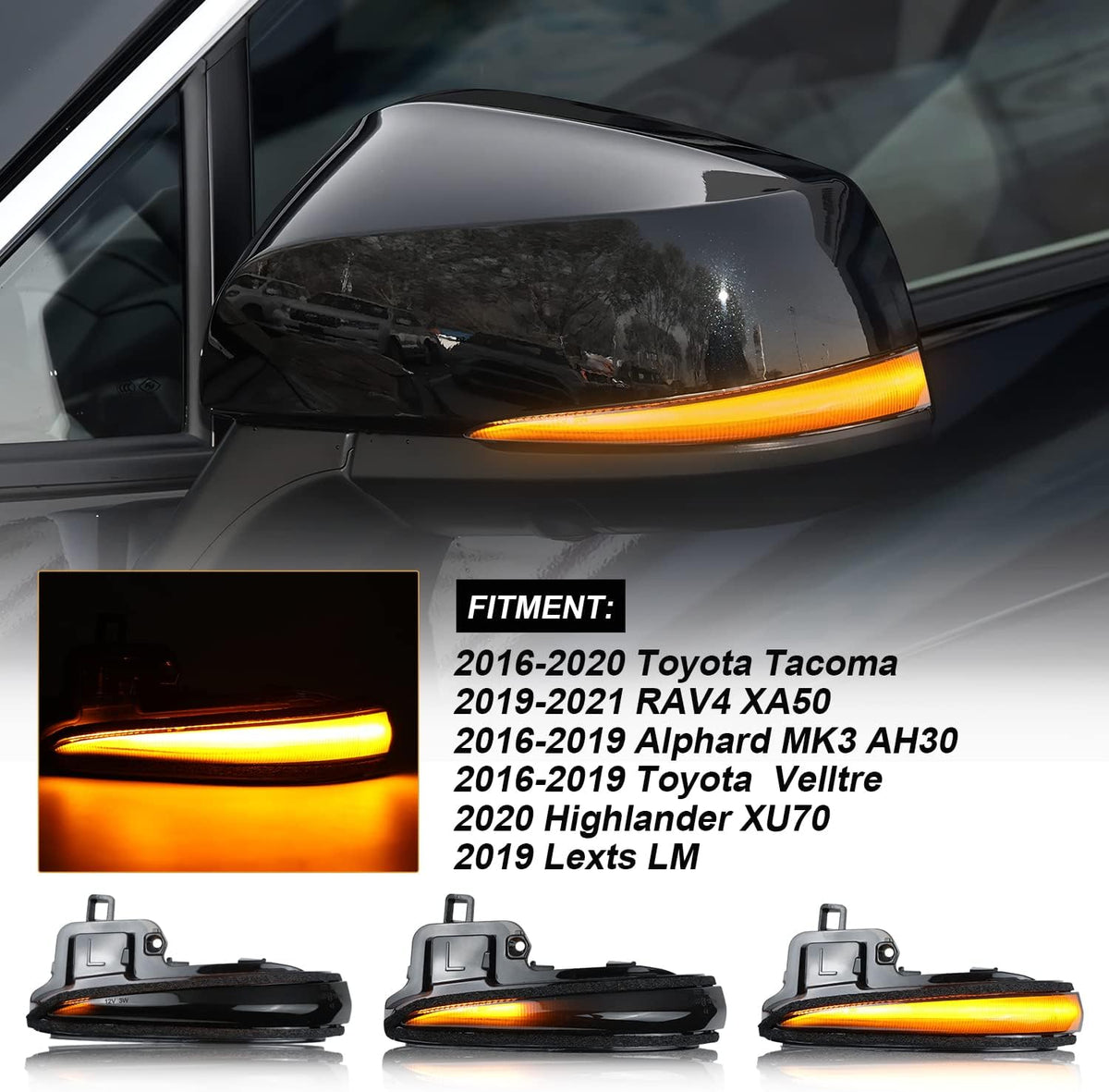 Amber LED Side Mirror Turn Signal Light Indicator Strip Smoked Lens Q4668