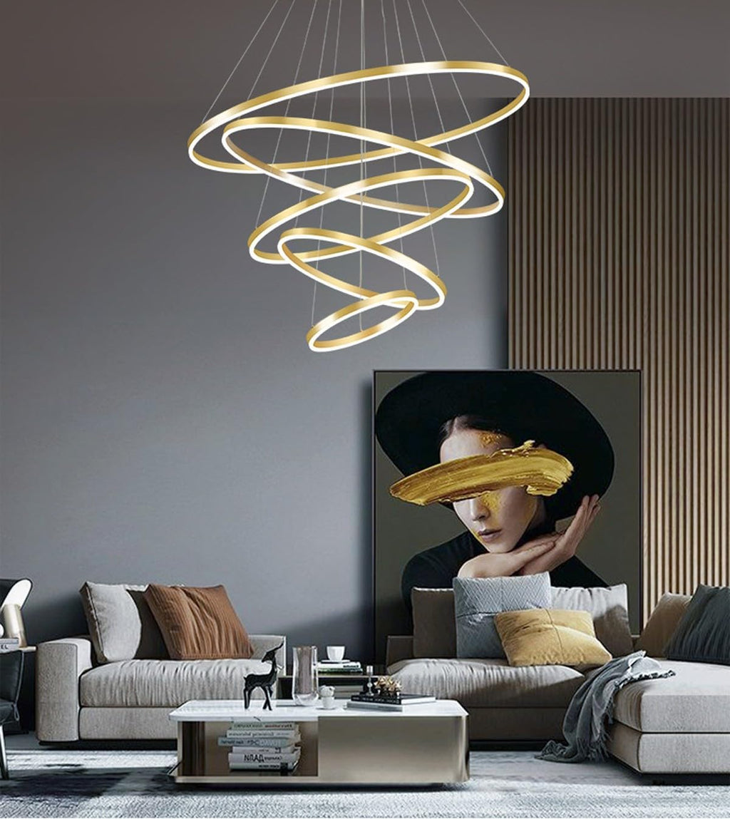 6 Rings Gold LED Chandelier with Remote Control D615