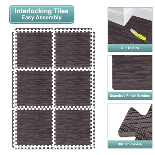 Wood Grain EVA Interlocking Floor Mats with Borders I29328