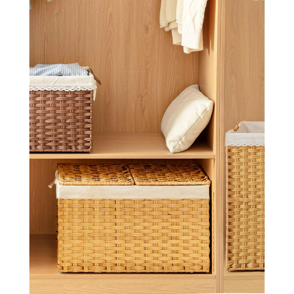 Natural Woven Rattan Storage Basket with Lid 42.3 Gallon S217