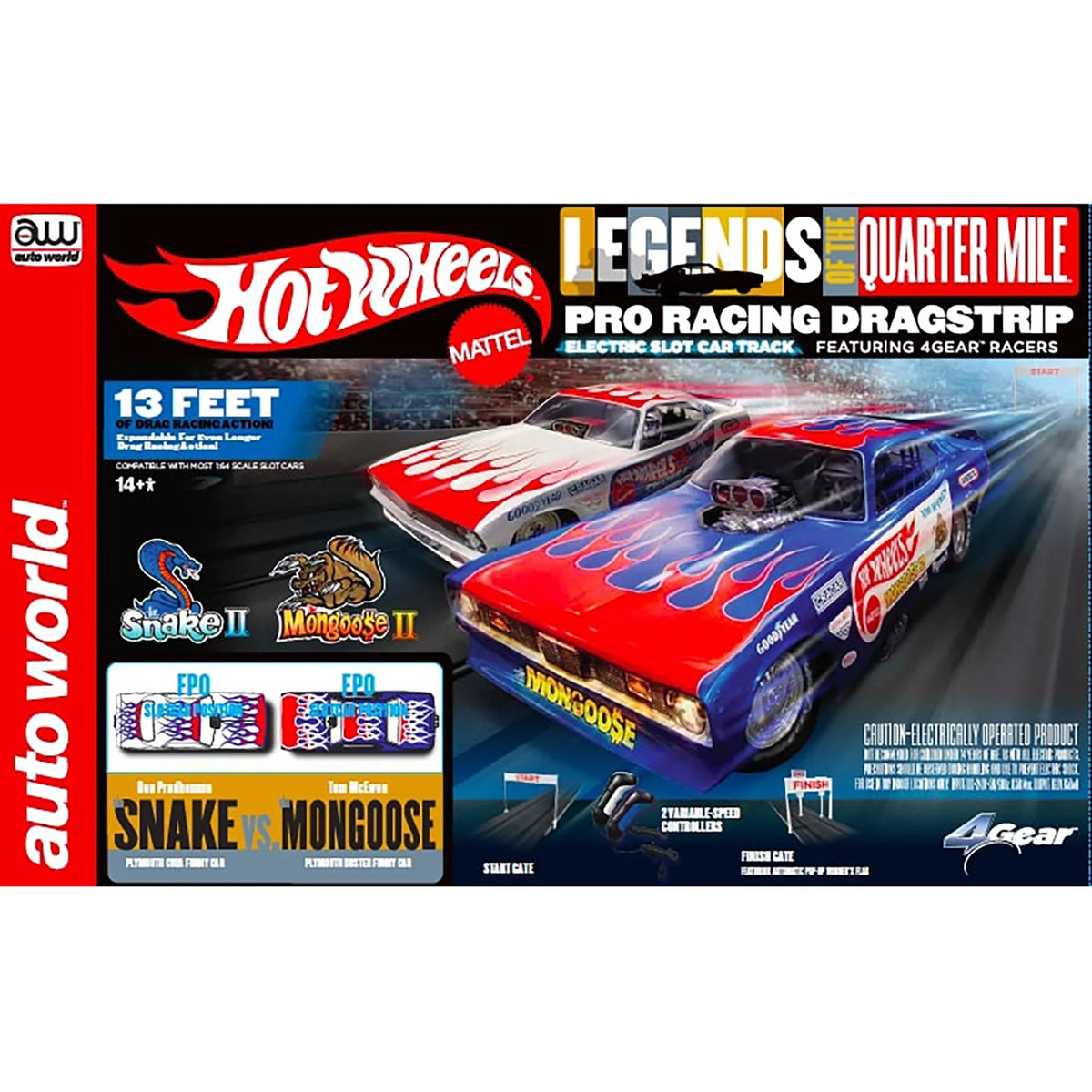 13' Dragstrip Slot Car Set with 2 Variable Speed Cars Q564