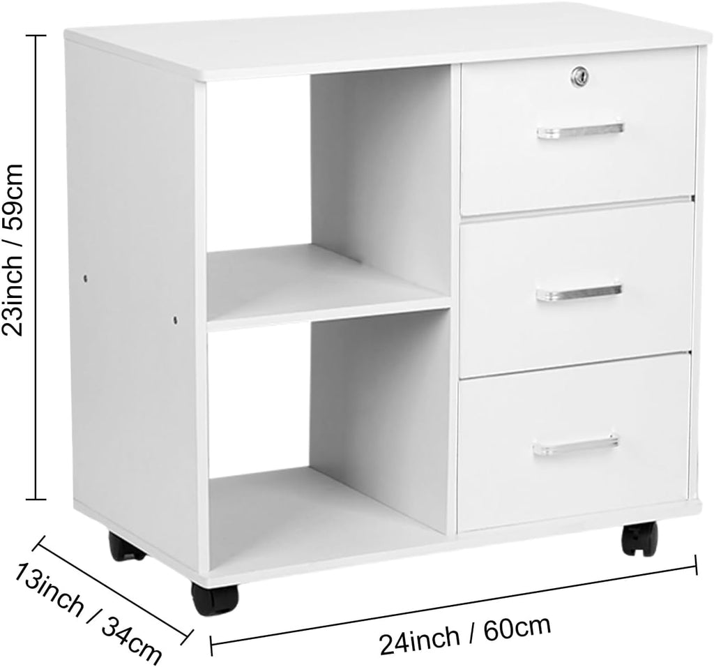 White 3 Drawer Rolling File Cabinet R743961