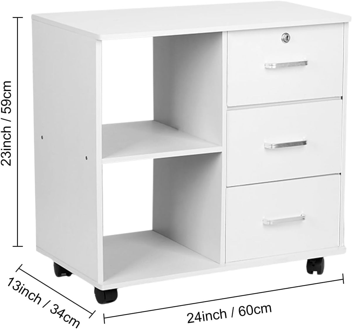 White 3 Drawer Rolling File Cabinet R743961