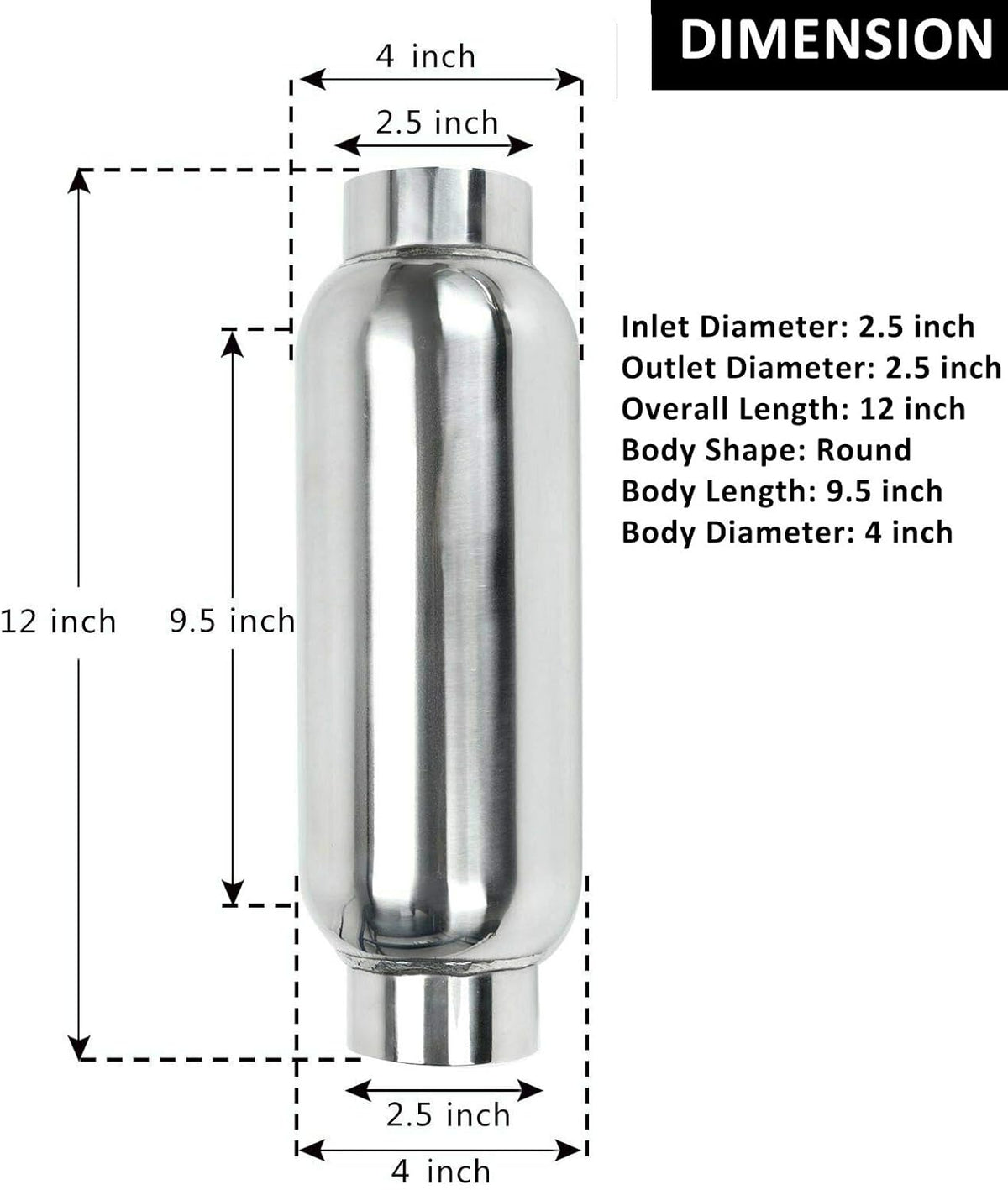 2.5 Inch Stainless Steel Weld-on Exhaust Muffler Pack of 2 Z999