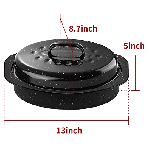 Black Enamel on Steel Oval Roaster Pan with Lid T99339