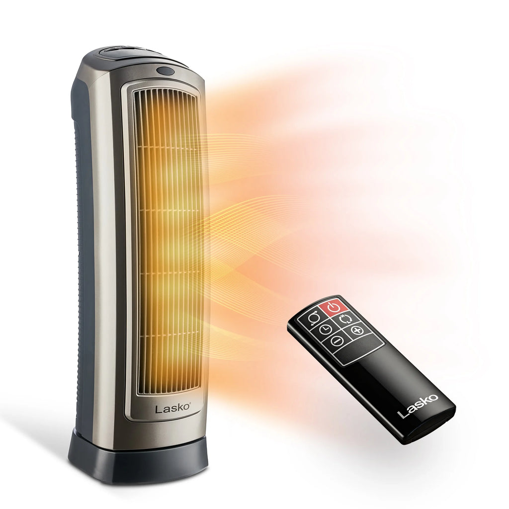 23" 1500W Oscillating Ceramic Space Heater with Timer, Remote, Silver S1330