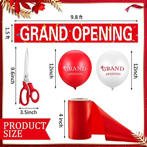 Red Grand Opening Ribbon Cutting Ceremony Kit with 10'' Scissors 40 Pcs Balloons Satin Ribbon Bows V83661