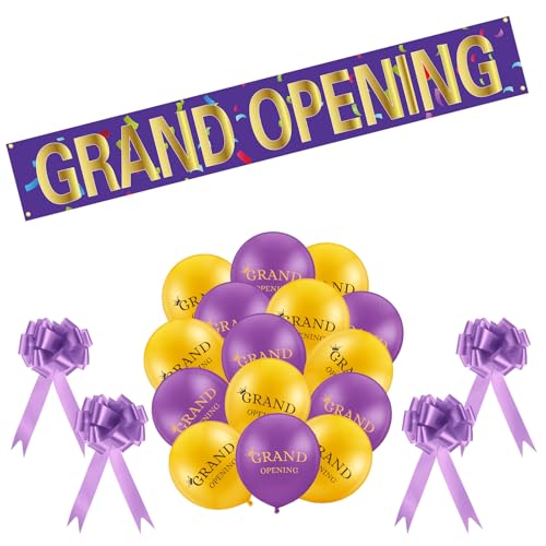 Red Grand Opening Ribbon Cutting Ceremony Kit with 10'' Scissors 40 Pcs Balloons Satin Ribbon Bows V83661