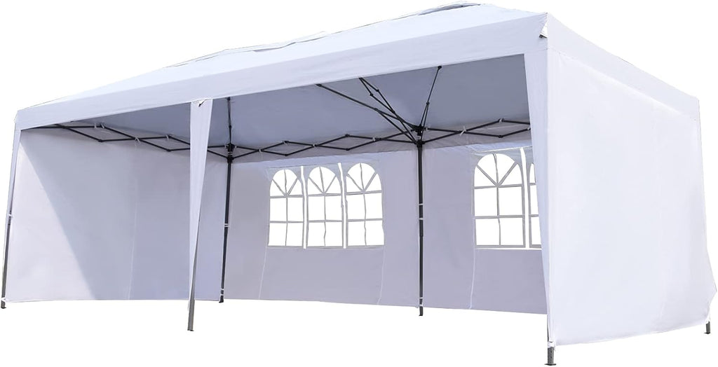 10' x 20' Pop Up Canopy with 4 Removable Sidewalls and Carry Bag, White L36190