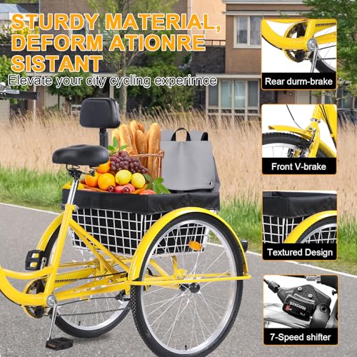 24/26-Inch 3-Wheel Adult Tricycle with 7-Speed Gearing and Basket K5580
