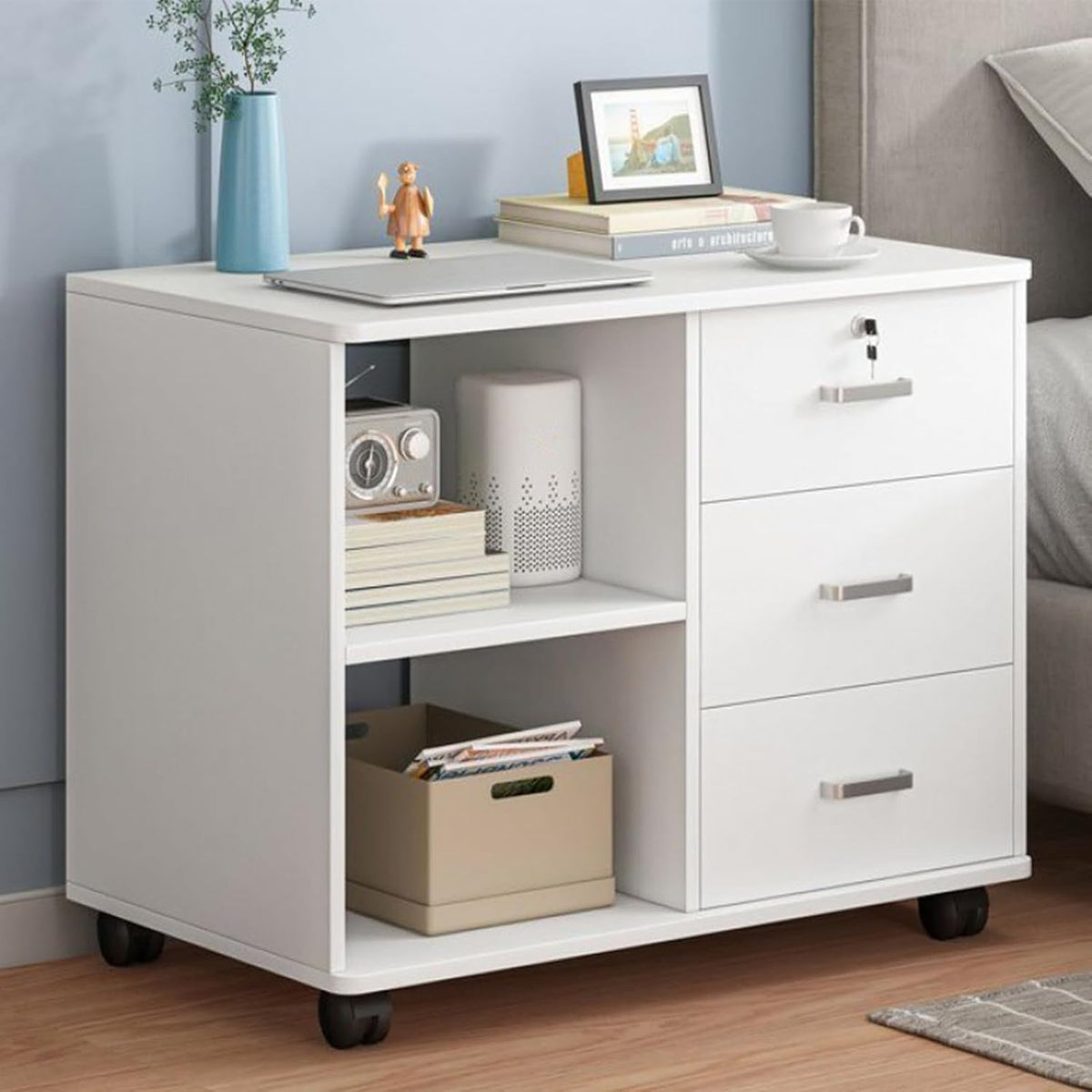 White 3 Drawer Rolling File Cabinet R743961