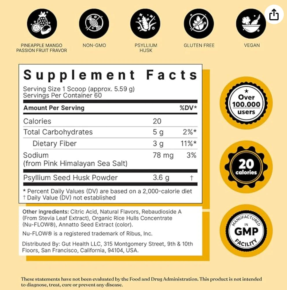 Psyllium Husk Powder Fiber Supplement (60 Servings) H95581