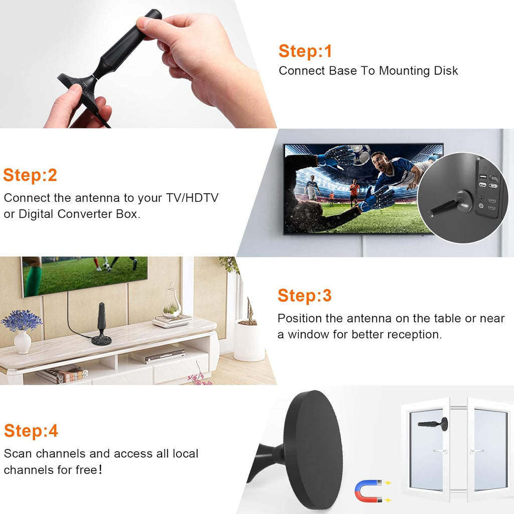 Indoor Amplified HDTV Antenna 300 Miles 4K 1080P with Coax Cable Pack of 2 L811025