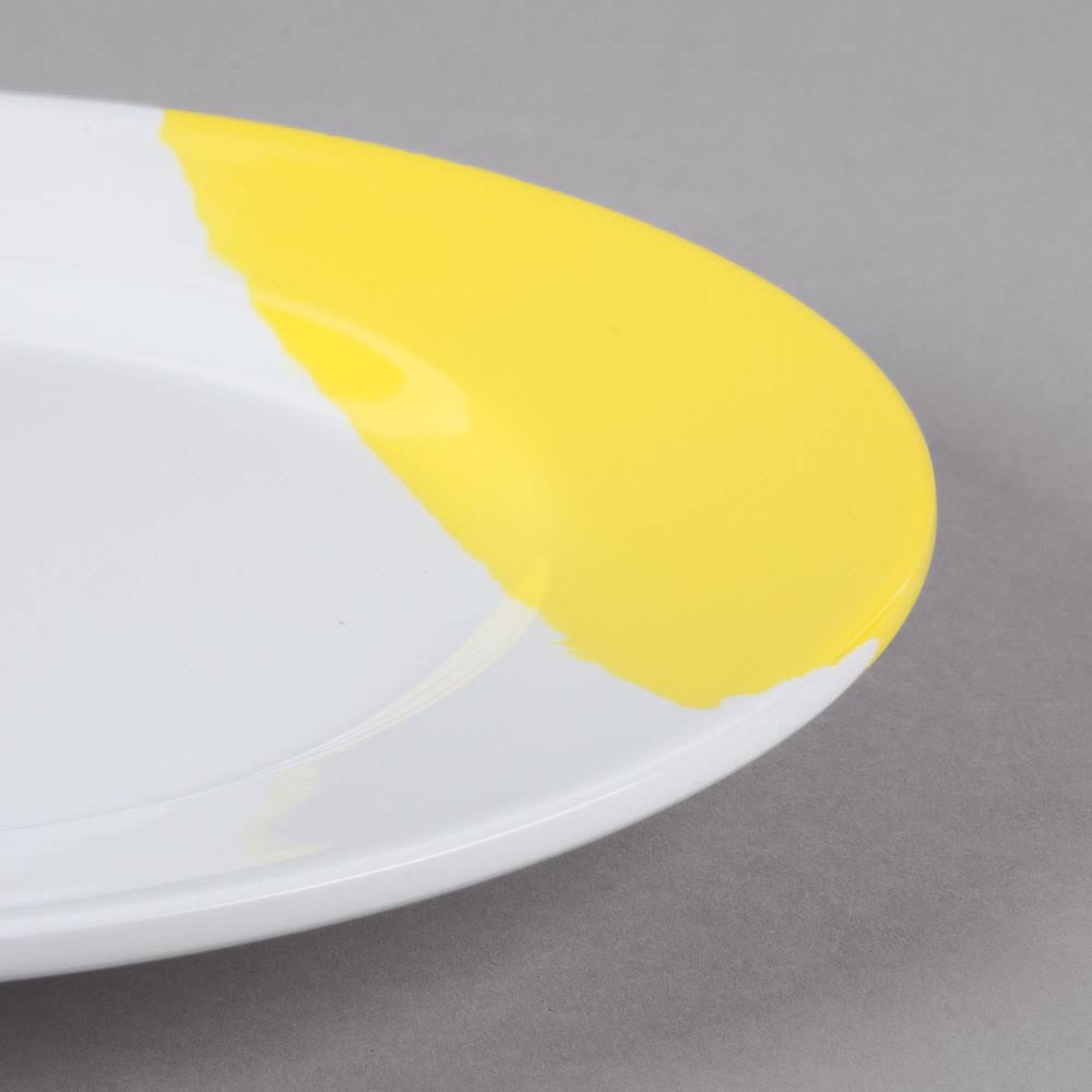 White Yellow Wide Rim Round Melamine Plate M712