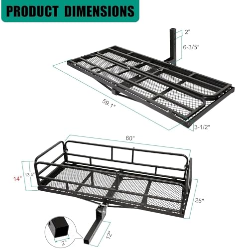 60 x 24 x 14 Inch Black Folding Hitch Mount Cargo Carrier with 500 lbs. Capacity N47127