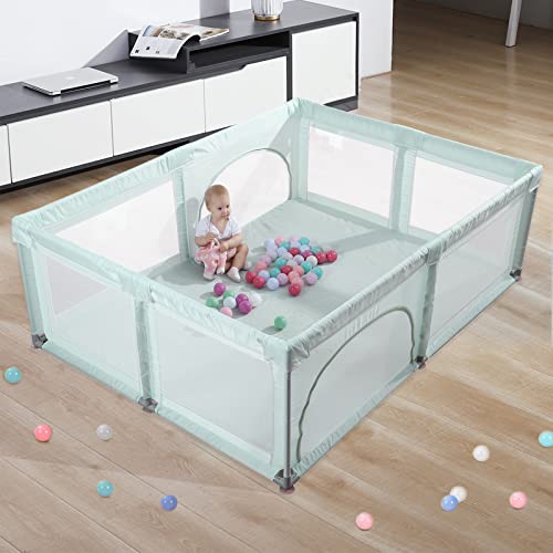 Extra Large Play Yard with Window Gates (79x59x27 Inches, Grey) E4882