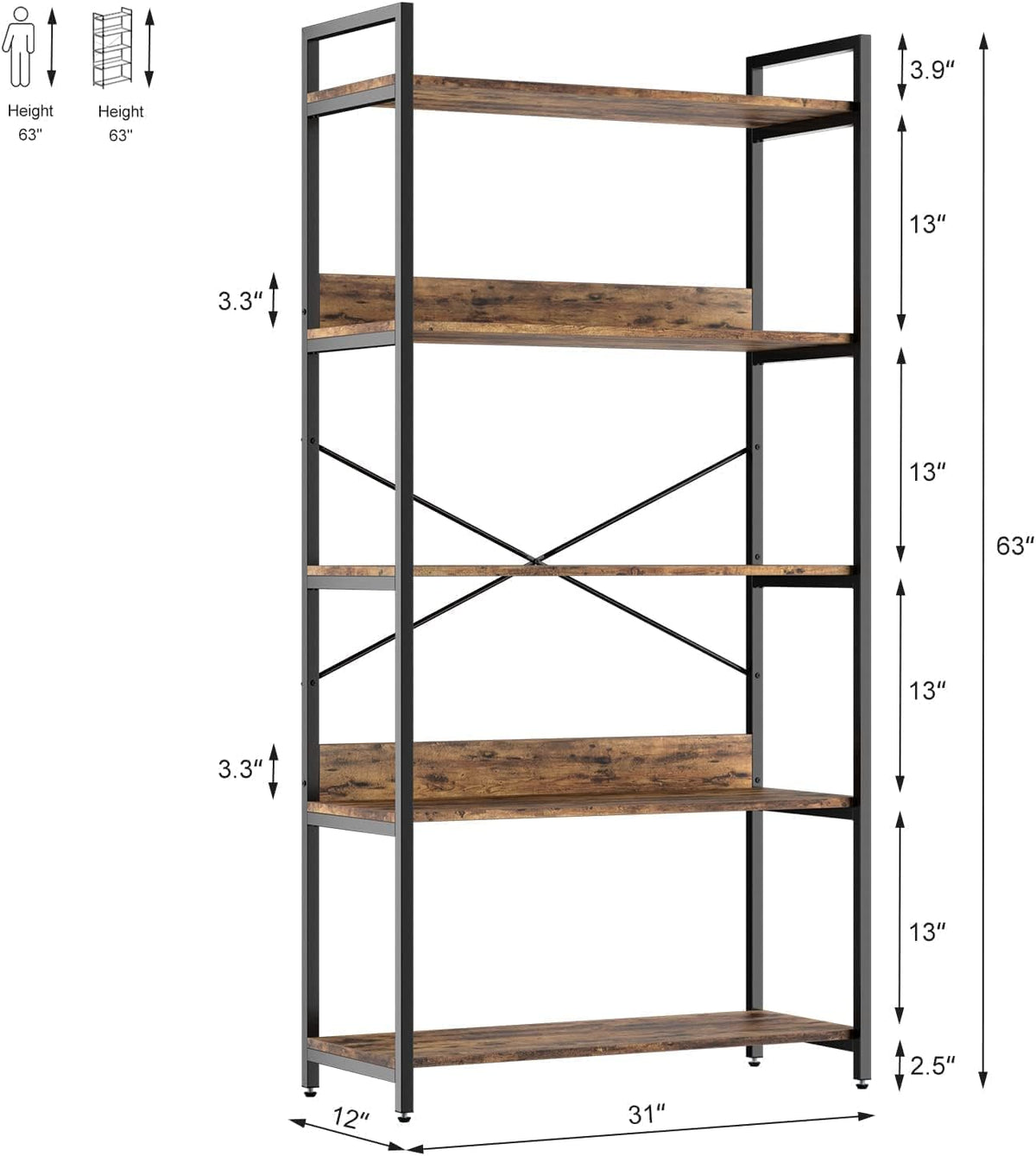 4 Tier Wood and Metal Bookshelf X965576