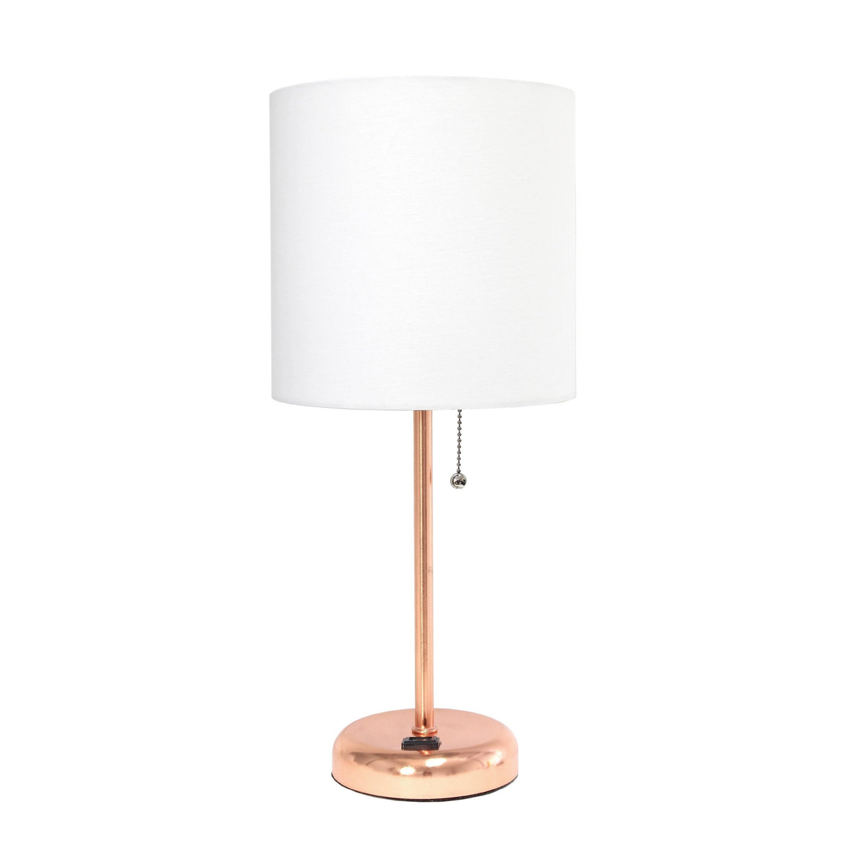 Metal Fabric Lamp with Charging Outlet White Rose Gold Base S514