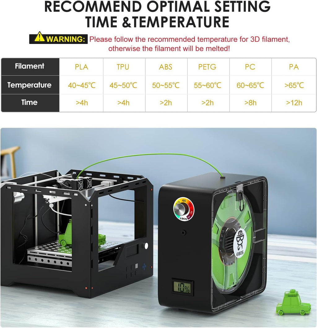 3D Printer Filament Dryer with Fan, Adjustable Temperature, Humidity Control & Spool Holder B843