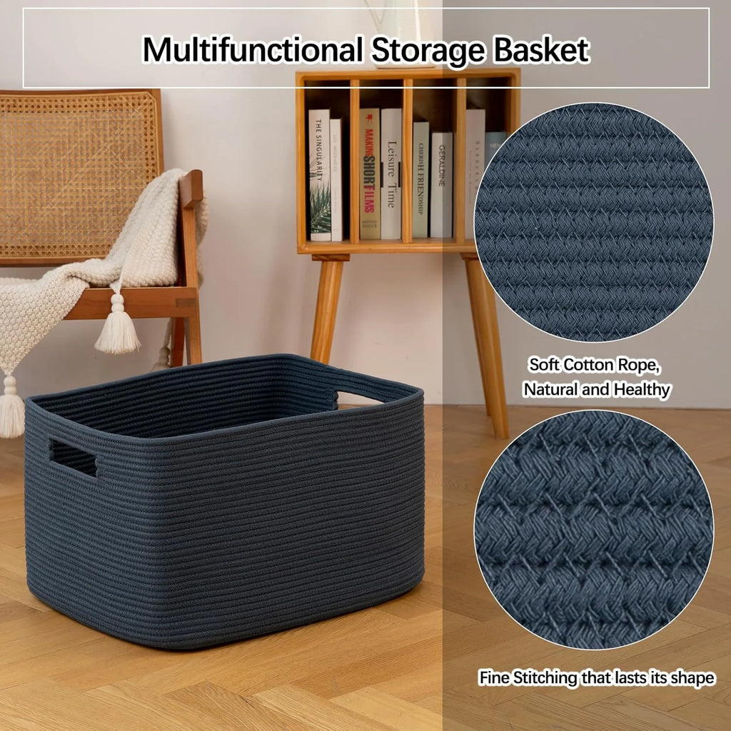 75L Large Woven Cotton Rope Blanket Storage Basket with Handle G729